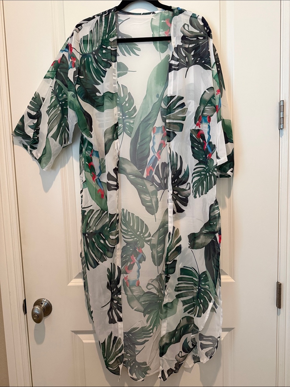 Sheer Tropical Leaf Print Open Front Tunic Topper or Cover-up. No brand size M